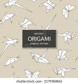 Vector seamless origami paper pattern with geometric animals. Decorative delicate beige background. Abstract creative endless print.