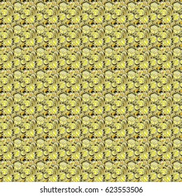 Vector seamless ornament in beige and yellow colors. Distressed damask seamless pattern background tile.