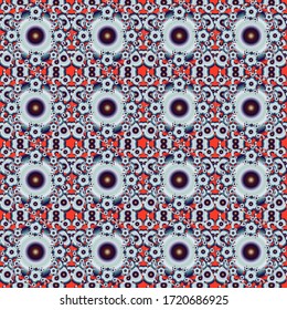 Vektornahtlose Ornamente in Blau, Braun und Rot. Distressive Damast nahtlose Muster-Hintergrund Fliesen.