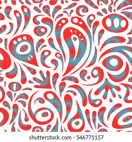 Vector seamless ornament in blue and red colors on a white background. Distressed damask seamless pattern background tile.