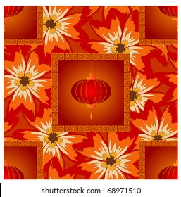 vector seamless ornament with chinese lanterns on seamless flower ornament. clipping masks