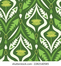 Vector seamless ornament with dandelions and grass leaves 
