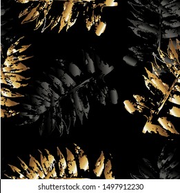 Vector seamless ornament of gold and black leaves.