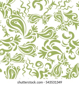 Vector seamless ornament in green colors on a white background. Distressed damask seamless pattern background tile.