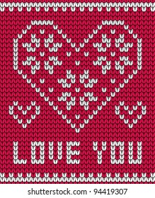 Vector seamless ornament for knitting  with  hearts and the words "love you"