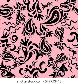 Vector seamless ornament in neutral and black colors. Distressed damask seamless pattern background tile.