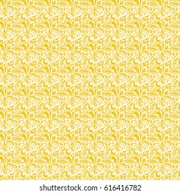 Vector seamless ornament in neutral and yellow colors. Distressed damask seamless pattern background tile.