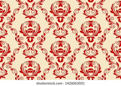 Vector seamless ornament on background. Red floral ornament on background. Wallpaper pattern. Vector illustration