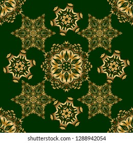 Vector seamless ornament on green background. Distressed damask seamless pattern background tile.