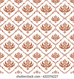 Vector seamless ornament in orange colors on a white background. Distressed damask seamless pattern background tile.
