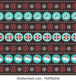 Vector seamless ornament pattern with icons of Happy New Year and Christmas Day. Design background poster,card, typography wrapper image