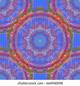 Vector seamless ornament in red and blue colors. Distressed damask seamless pattern background tile.