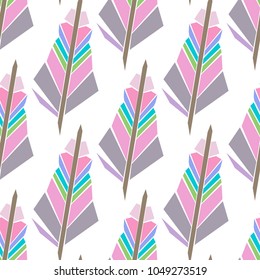 Vector seamless ornament stylized geometric feathers set illustration