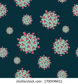 Vector seamless ornament with a virus on a dark turquoise background. A beautiful form to fill out a presentation