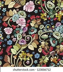 Vector seamless ornament wallpaper, retro floral background in vintage style.