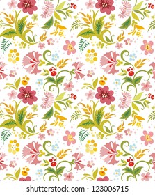 Vector seamless ornament wallpaper, retro floral background in vintage style.