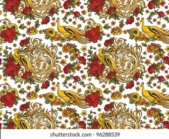 Vector seamless ornament wallpaper, retro background in vintage style.