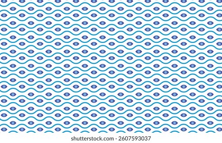 Vector seamless ornament with waves and eyes on sea theme on white background for textile and paper decoration