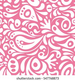 Vector seamless ornament in white and pink colors. Distressed damask seamless pattern background tile.