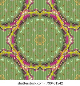 Vector seamless ornament in yellow and orange colors. Distressed damask seamless pattern background tile.