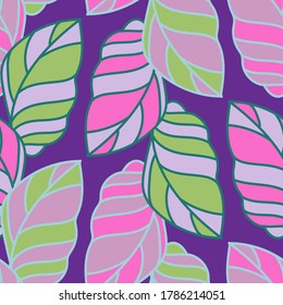 Vector seamless ornamental colorful green line tropical leaves pattern