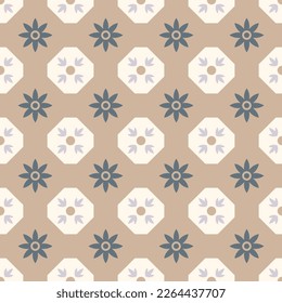 Vector seamless ornamental geometric pattern - beige design. Elegant repeatable ornate background. Tile mosaic floor texture