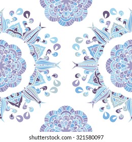Vector seamless ornamental lace pattern, circle background with many details.