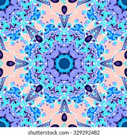 Vector seamless ornamental lace pattern, circle background with many details. Snowflakes seamless pattern, snow background