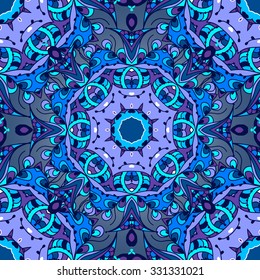 Vector seamless ornamental lace pattern, circle background with many details. Snowflakes seamless pattern, snow background