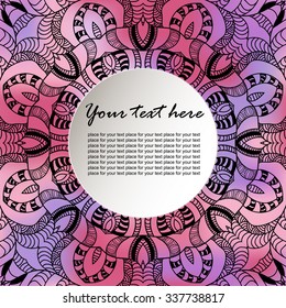 Vector seamless ornamental lace pattern. Mandala pattern. Hand draw lace ornament. Template frame design for card or poster. Mandala on blurred colorful background.