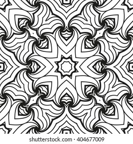 Vector seamless ornamental lace pattern. Mandala pattern. Anti-stress coloring page. Hand-draw sketchy pattern. Monochrome lace pattern.