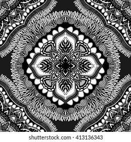 Vector seamless ornamental lace pattern. Mandala pattern.