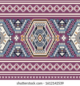 Vector seamless ornamental pattern. Wallpaper with ethnic geometrical elements. Vertical or horizontal decorative band, strip. Design for fabric, textile, cover, rug, carpet, wallpaper, backdrop