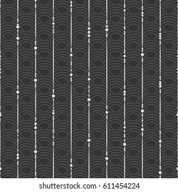 Vector seamless ornamental vertical lines pattern. Strings of geometric decorative lines on abstract oriental wave background.