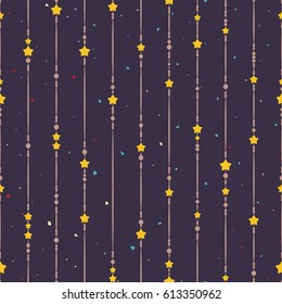 Vector seamless ornamental vertical lines pattern with stars. Geometric decorative lines on grainy texture background.