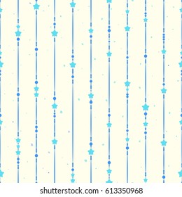 Vector seamless ornamental vertical lines pattern with stars. Geometric decorative lines on grainy texture background.