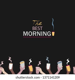 Vector seamless ornament-stripe, hands with a cup of hot drink. Template for the design and advertising of hot drinks.