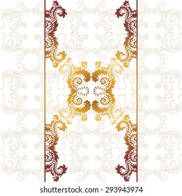 Vector seamless ornate seamless border in Victorian style. Gorgeous element for design. Ornamental vintage pattern for wedding invitations, birthday and greeting cards. Golden frame.