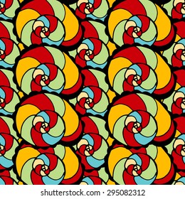 Vector seamless ornate pattern with shells. Contour illustration