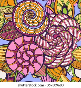 Vector seamless ornate pattern with shells. Use for textile, wallpaper, web page background