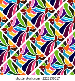 Vector Seamless Otomi Style Mexican Pattern. Bright Ethnic Print.