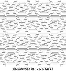 Vector seamless outline geometric pattern with rhombuses and triangles. Repeating geometric tiles. Monochrome vector simple background. Geometric lattice vector pattern.