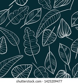 Vector seamless outline leaves pattern. Trendy scandinavian design concept for fashion textile print. Nature illustration.