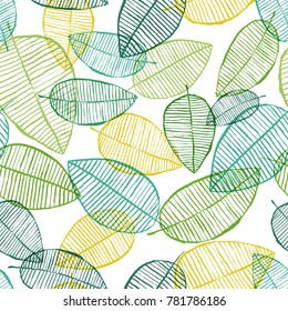 Vector Seamless Outline Leaves Pattern Green Stock Vector Royalty Free
