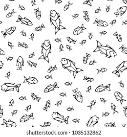 Vector seamless outlined fish pattern. Contours of sardines on white background. Boundless background can be used for web page backgrounds, wallpapers, wrapping papers and invitations.