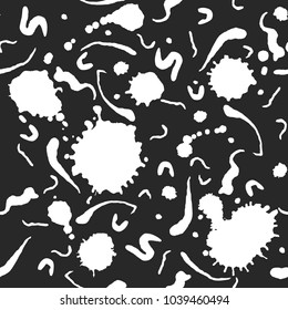 Vector seamless paint flourish and blots pattern. Based on a graphic artwork. Classic white on black. Clipping paths included. The texture is on Swatches Panel and the style on Graphic Styles Panel.