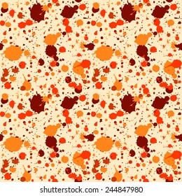 Vector seamless paint splatter pattern. Grunge spotted background with paint blobs for card design, website wallpaper. EPS10 bright abstract backdrop. Colorful repetitive textile pattern.