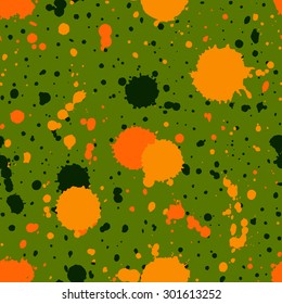 Vector seamless paint splatter pattern. Grunge spotted background with paint blobs. Backdrop with paint splashes. Colorful repetitive textile pattern. EPS10.