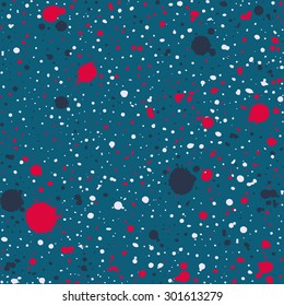 Vector seamless paint splatter pattern. Grunge spotted background with paint blobs. Backdrop with paint splashes. Colorful repetitive textile pattern. EPS10.