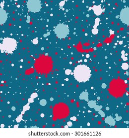 Vector seamless paint splatter pattern. Grunge spotted background with paint blobs. Backdrop with paint splashes. Colorful repetitive textile pattern. EPS10.